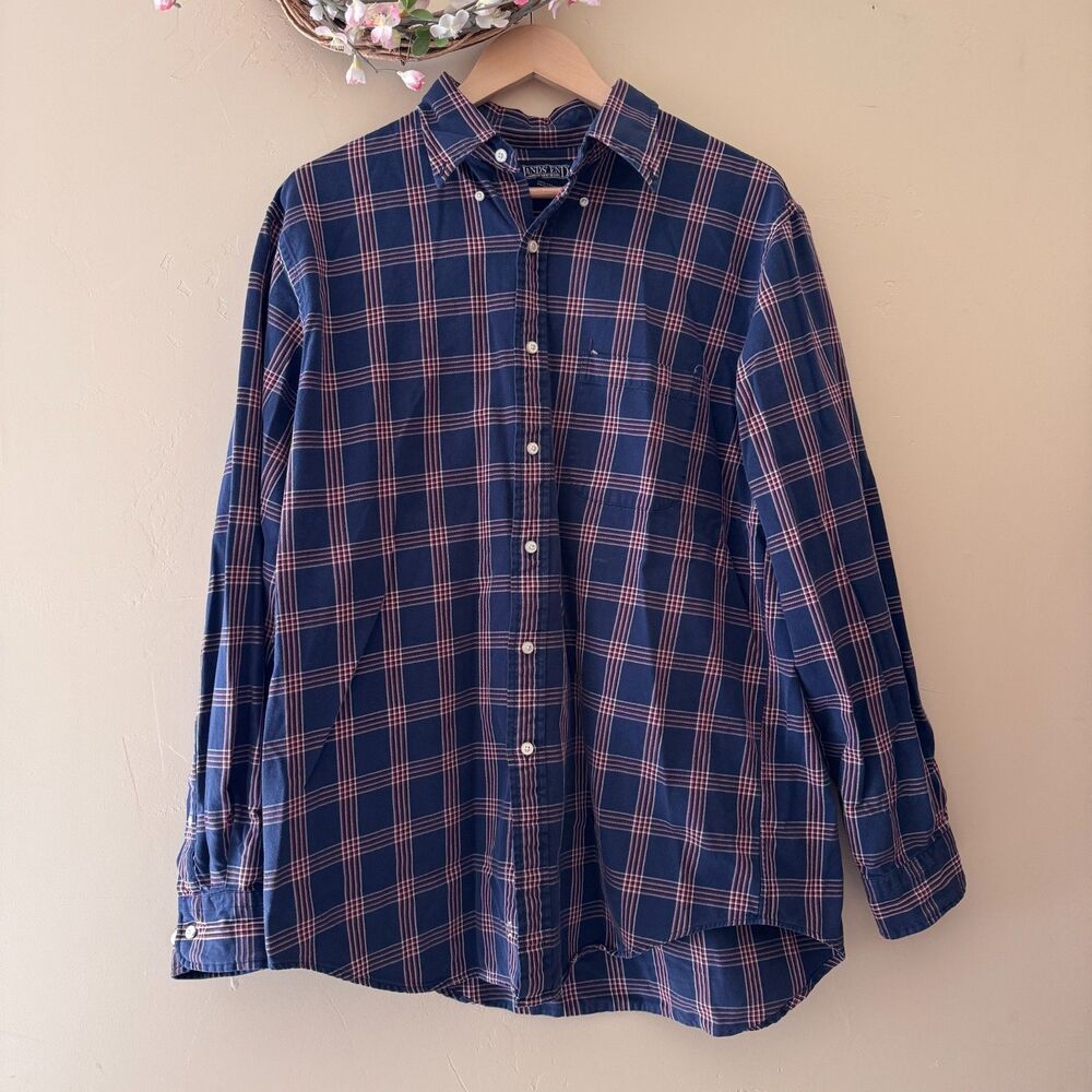 Lands' End Shirt Men's Button Down Traditional Fit Plaid sz L